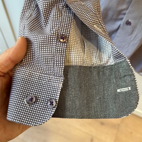 VGUC Versace fine purple and white patterned shirt with grey contrast trim - Picture 5 of 8